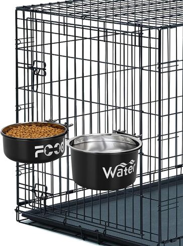وعاء ماء في قفص مانع للتسرب للكلاب الكبيرة، أوعية للكلاب من الفولاذ المقاوم للصدأ قابلة للإزالة للطعام والماء، بيت للكلب معلق لتغذية الطعام الرطب والجاف للحيوانات الأليفة المتوسطة/الكبيرة، (7.1 بوصة × 2.6 بوصة و6.3 بوصة × 2.6 بوصة، أسود) in Kuwait