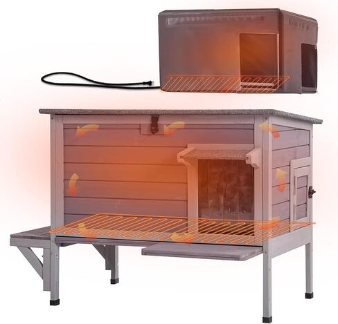 GUTINNEEN Heated Outdoor Cat House for Outside Weatherproof Insulated Feral Cat Shelter for Winter with Heater and Thermal Liner, Four Escape Doors and Anti-Chewing Cable for Multiple Cats, 43.5" L in Saudi Arabia