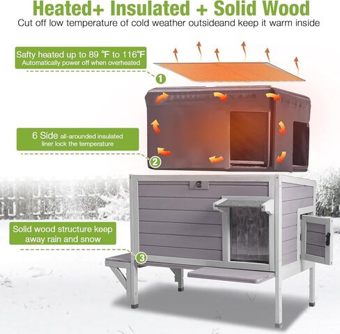 GUTINNEEN Heated Outdoor Cat House for Outside Weatherproof Insulated Feral Cat Shelter for Winter with Heater and Thermal Liner, Four Escape Doors and Anti-Chewing Cable for Multiple Cats, 43.5" L in Saudi Arabia