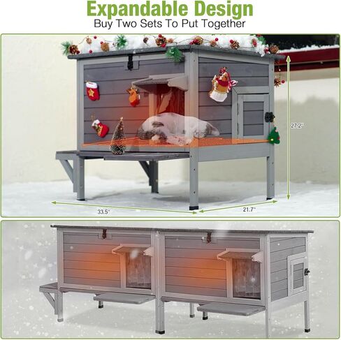 GUTINNEEN Heated Outdoor Cat House for Outside Weatherproof Insulated Feral Cat Shelter for Winter with Heater and Thermal Liner, Four Escape Doors and Anti-Chewing Cable for Multiple Cats, 43.5" L in Saudi Arabia