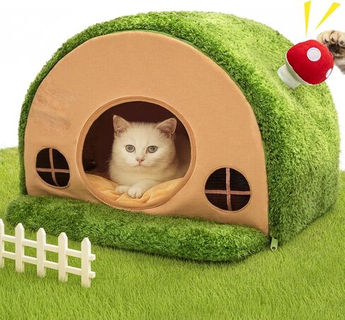 Cat Bed for Indoor Cats - Cute Cat Bed Cave, Tree Hole Cat House Tent for Kittens and Small Pets with Removable Washable Cushion & Anti-Slip Bottom, Foldable Kitten Bed Hideaway, Green in Kuwait