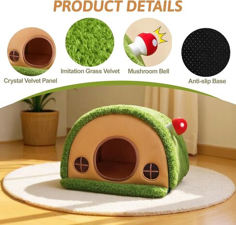 Cat Bed for Indoor Cats - Cute Cat Bed Cave, Tree Hole Cat House Tent for Kittens and Small Pets with Removable Washable Cushion & Anti-Slip Bottom, Foldable Kitten Bed Hideaway, Green in Kuwait