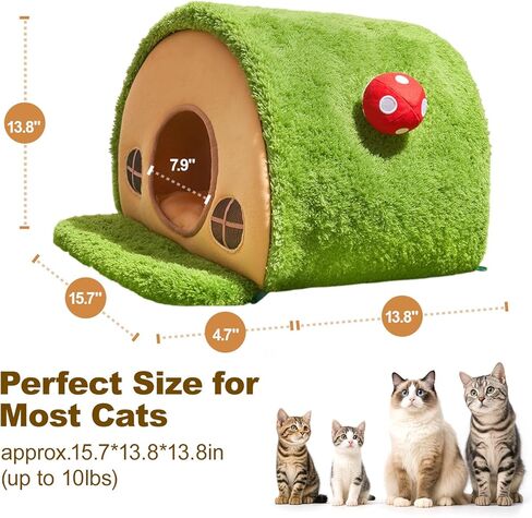 Cat Bed for Indoor Cats - Cute Cat Bed Cave, Tree Hole Cat House Tent for Kittens and Small Pets with Removable Washable Cushion & Anti-Slip Bottom, Foldable Kitten Bed Hideaway, Green in Kuwait