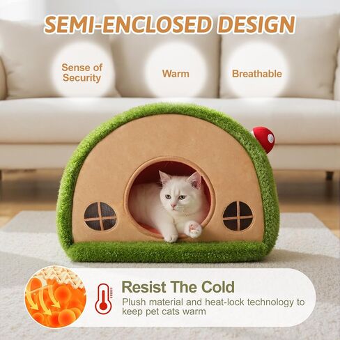 Cat Bed for Indoor Cats - Cute Cat Bed Cave, Tree Hole Cat House Tent for Kittens and Small Pets with Removable Washable Cushion & Anti-Slip Bottom, Foldable Kitten Bed Hideaway, Green in Kuwait