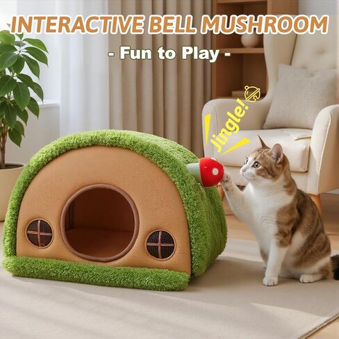 Cat Bed for Indoor Cats - Cute Cat Bed Cave, Tree Hole Cat House Tent for Kittens and Small Pets with Removable Washable Cushion & Anti-Slip Bottom, Foldable Kitten Bed Hideaway, Green in Kuwait