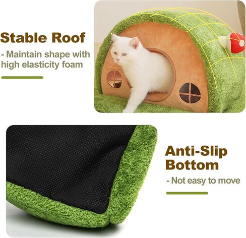 Cat Bed for Indoor Cats - Cute Cat Bed Cave, Tree Hole Cat House Tent for Kittens and Small Pets with Removable Washable Cushion & Anti-Slip Bottom, Foldable Kitten Bed Hideaway, Green in Kuwait