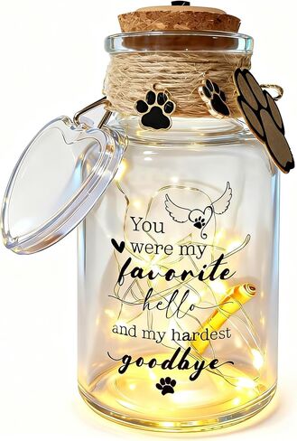 LINGYUAN Pet Memorial Jar – “A Piece of My Heart Lives in Heaven" Glass Keepsake Jar with Paw Print Charm and Light, Dog & Cat Memorial Gift for Loss of Pet in Saudi Arabia