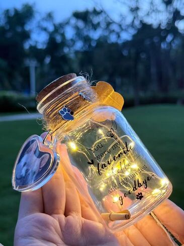 LINGYUAN Pet Memorial Jar – “A Piece of My Heart Lives in Heaven" Glass Keepsake Jar with Paw Print Charm and Light, Dog & Cat Memorial Gift for Loss of Pet in Saudi Arabia