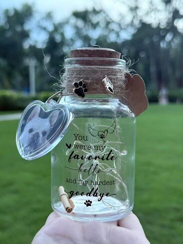 LINGYUAN Pet Memorial Jar – “A Piece of My Heart Lives in Heaven" Glass Keepsake Jar with Paw Print Charm and Light, Dog & Cat Memorial Gift for Loss of Pet in Saudi Arabia