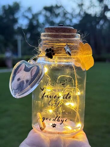 LINGYUAN Pet Memorial Jar – “A Piece of My Heart Lives in Heaven" Glass Keepsake Jar with Paw Print Charm and Light, Dog & Cat Memorial Gift for Loss of Pet in Saudi Arabia