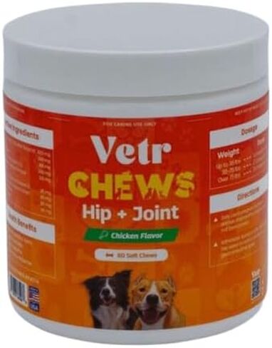 مضغ بنكهة الدجاج من Vetr للورك والمفاصل للكلاب - مكمل الجلوكوزامين كوندرويتين MSM - 60 قرصًا قابلاً للمضغ - تم تركيبه بواسطة الطبيب البيطري في الولايات المتحدة الأمريكية in Kuwait