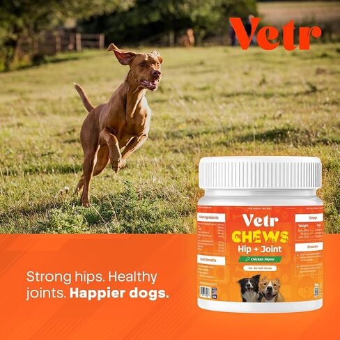 مضغ بنكهة الدجاج من Vetr للورك والمفاصل للكلاب - مكمل الجلوكوزامين كوندرويتين MSM - 60 قرصًا قابلاً للمضغ - تم تركيبه بواسطة الطبيب البيطري في الولايات المتحدة الأمريكية in Kuwait