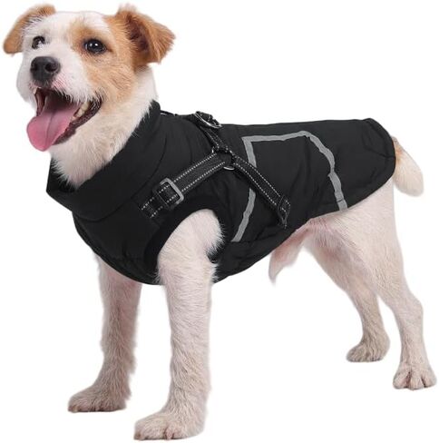 Warm Dog Coat Reflective Jacket, Waterproof Winter Coat for Dogs Turtleneck Dog Clothes for Cold Weather (Black, L(Chest:15.7-18.9",Neck:(15.3")) in Kuwait