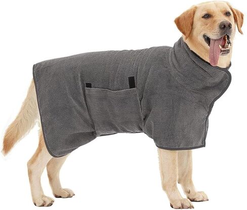 Dog Bathrobe, Quick Drying Super Absorbent Dog Robes for After Bath, Warm Keeping Dogs Towel, Dogs Bath Supplies, Comfortable Soft Drying Coat (Large, Grey) in Saudi Arabia