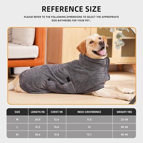 Dog Bathrobe, Quick Drying Super Absorbent Dog Robes for After Bath, Warm Keeping Dogs Towel, Dogs Bath Supplies, Comfortable Soft Drying Coat (Large, Grey) in Saudi Arabia