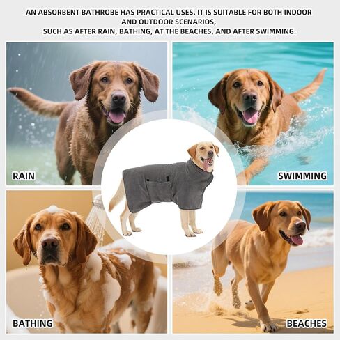 Dog Bathrobe, Quick Drying Super Absorbent Dog Robes for After Bath, Warm Keeping Dogs Towel, Dogs Bath Supplies, Comfortable Soft Drying Coat (Large, Grey) in Saudi Arabia