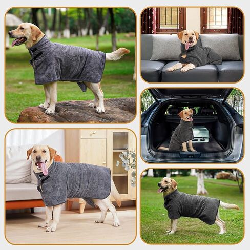 Dog Bathrobe, Quick Drying Super Absorbent Dog Robes for After Bath, Warm Keeping Dogs Towel, Dogs Bath Supplies, Comfortable Soft Drying Coat (Large, Grey) in Saudi Arabia