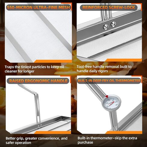 Commercial AF45 Deep Fryer Filter Screen, 13.75x13.75 Inch 550 Micron 304 Stainless Steel Filter Screen with Thermometer, Compatible for avantco and pitco Deep Fryers FF300, Pitco 40C& More Models in Saudi Arabia
