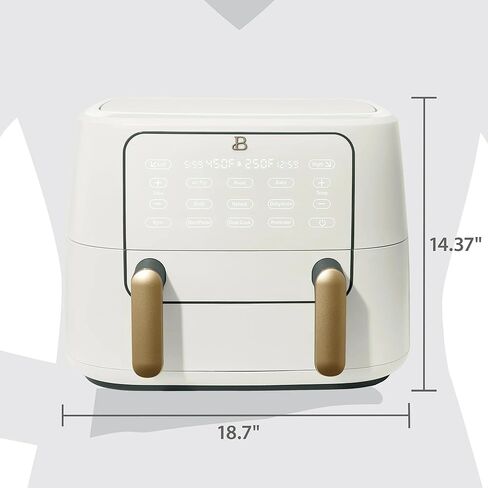 مقلاة هوائية جميلة 9QT TriZone، باللون الأبيض من درو باريمور - طهي مزدوج ومفرد، مزامنة الطبخ والتشطيب، 6 إعدادات مسبقة، حجم عائلي، تصميم أنيق غير لامع، آمنة للاستخدام في غسالة الأطباق in Kuwait
