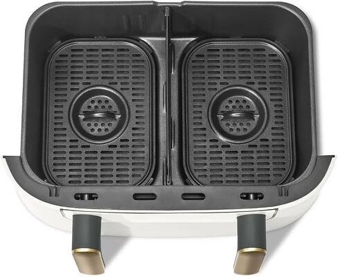 مقلاة هوائية جميلة 9QT TriZone، باللون الأبيض من درو باريمور - طهي مزدوج ومفرد، مزامنة الطبخ والتشطيب، 6 إعدادات مسبقة، حجم عائلي، تصميم أنيق غير لامع، آمنة للاستخدام في غسالة الأطباق in Kuwait