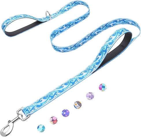 Reflective 6ft Dog Leash with Two Padded Handles, Heavy Duty Strong Nylon Pet Leash with Soft Neoprene Handle for Small Medium Large Dogs, Blue White Waves in Saudi Arabia