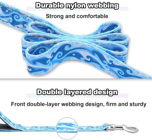 Reflective 6ft Dog Leash with Two Padded Handles, Heavy Duty Strong Nylon Pet Leash with Soft Neoprene Handle for Small Medium Large Dogs, Blue White Waves in Saudi Arabia