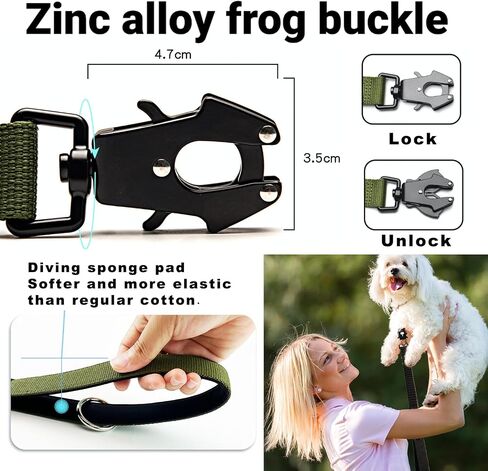 2PCS Tactical Dog Leash Heavy Duty, 20-25Inch Bungee Dog Leash, Training Walking Bungee Lead with Heavy Duty Frog Clip Car Seatbelt for Medium Large Dogs Training Walking (Black, Green) in Saudi Arabia