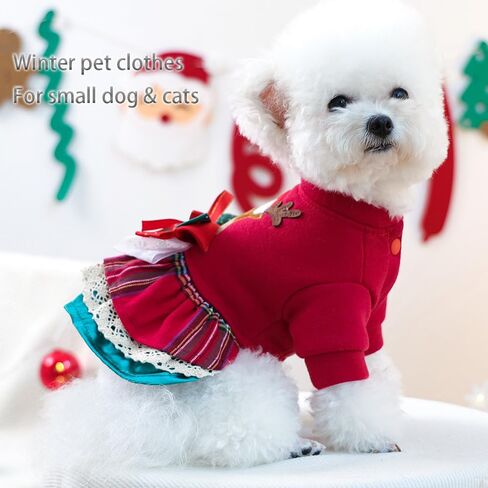 ANIAC Christmas Small Dog Dress Sweater Reindeer Pet Costume Winter Girl Puppy Clothes with Bow Holiday Cat Apparel Christmas Dog Outfit Warm Pet Clothing (Red, Small) in Saudi Arabia