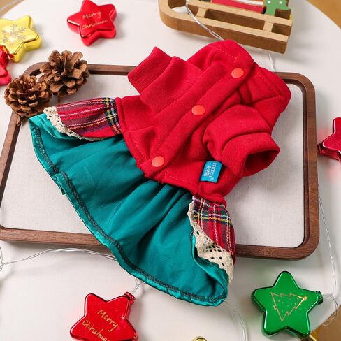 ANIAC Christmas Small Dog Dress Sweater Reindeer Pet Costume Winter Girl Puppy Clothes with Bow Holiday Cat Apparel Christmas Dog Outfit Warm Pet Clothing (Red, Small) in Saudi Arabia