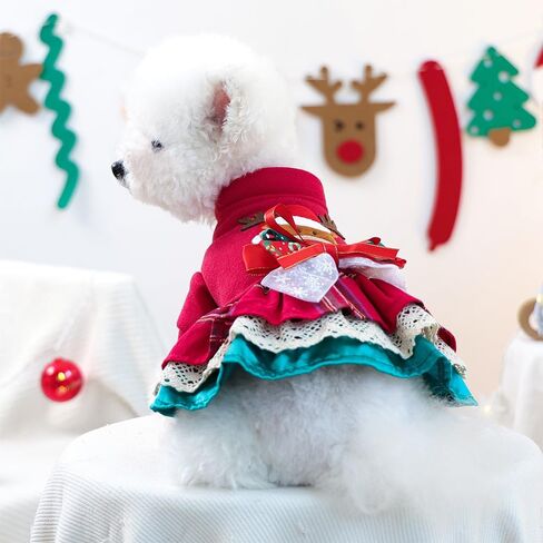 ANIAC Christmas Small Dog Dress Sweater Reindeer Pet Costume Winter Girl Puppy Clothes with Bow Holiday Cat Apparel Christmas Dog Outfit Warm Pet Clothing (Red, Small) in Saudi Arabia