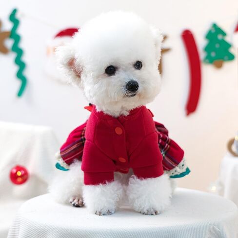 ANIAC Christmas Small Dog Dress Sweater Reindeer Pet Costume Winter Girl Puppy Clothes with Bow Holiday Cat Apparel Christmas Dog Outfit Warm Pet Clothing (Red, Small) in Saudi Arabia