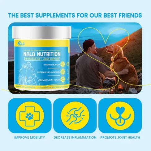 Advanced Hip and Joint Supplement for Dogs | Chondroitin, Vitamin and Glucosamine for Dogs | Dog Joint Supplement for Health + Mobility | 120 Scoops in Saudi Arabia