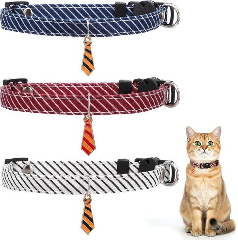 3 Pack Boy Cat Collars, Stripes Cotton Collar Breakaway Cat Collars with Neckties Cute Neckties Kitty Collar for Wedding Party Formal Occasions in Saudi Arabia