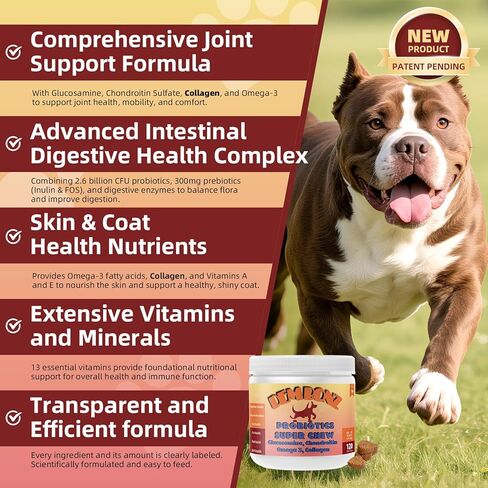 Dembonz Joint Supplement for Dogs – Hip and Joint Chews for Dogs, Glucosamine, Chondroitin, Omega 3, Collagen & Probiotics, Supports Digestion, Immunity, Fur, and Oral, 120 Count in Saudi Arabia