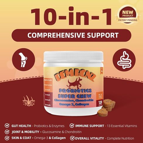 Dembonz Joint Supplement for Dogs – Hip and Joint Chews for Dogs, Glucosamine, Chondroitin, Omega 3, Collagen & Probiotics, Supports Digestion, Immunity, Fur, and Oral, 120 Count in Saudi Arabia