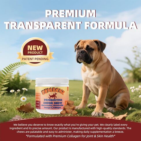 Dembonz Joint Supplement for Dogs – Hip and Joint Chews for Dogs, Glucosamine, Chondroitin, Omega 3, Collagen & Probiotics, Supports Digestion, Immunity, Fur, and Oral, 120 Count in Saudi Arabia