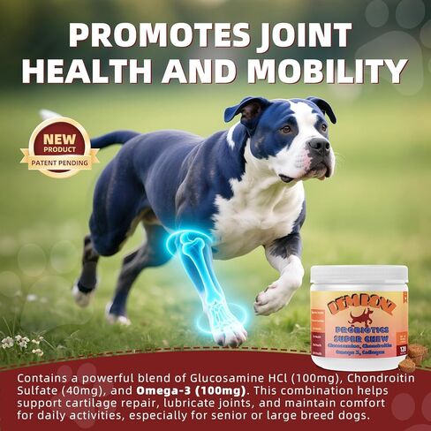 Dembonz Joint Supplement for Dogs – Hip and Joint Chews for Dogs, Glucosamine, Chondroitin, Omega 3, Collagen & Probiotics, Supports Digestion, Immunity, Fur, and Oral, 120 Count in Saudi Arabia