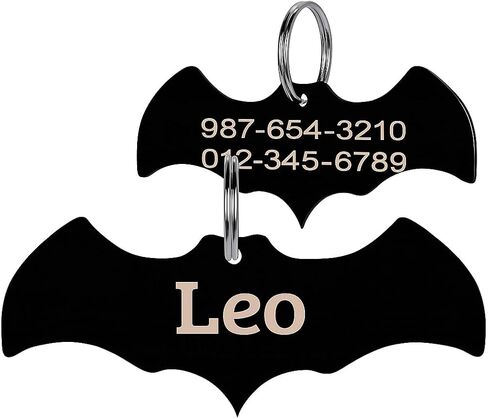 Stainless Steel Personalized Pet ID Tags, Art Design for Dog Tags, Cat Tags, Customized and Engraved on Both Sides of ID Tag, Bat in Black, Silver, Blue, Gold, Rose Gold Color in Saudi Arabia