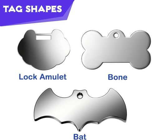Stainless Steel Personalized Pet ID Tags, Art Design for Dog Tags, Cat Tags, Customized and Engraved on Both Sides of ID Tag, Bat in Black, Silver, Blue, Gold, Rose Gold Color in Saudi Arabia