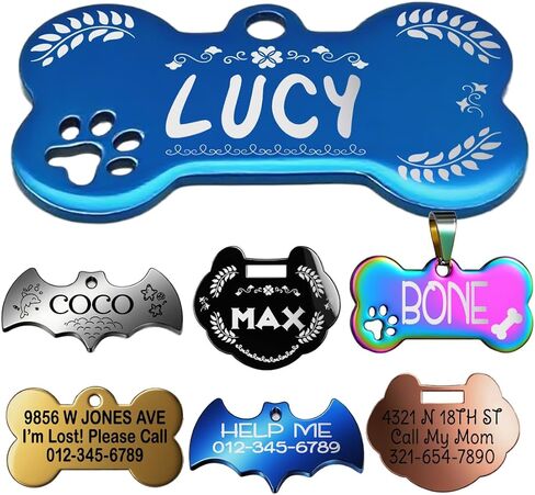 Stainless Steel Personalized Pet ID Tags, Art Design for Dog Tags, Cat Tags, Customized and Engraved on Both Sides of ID Tag, Bat in Black, Silver, Blue, Gold, Rose Gold Color in Saudi Arabia