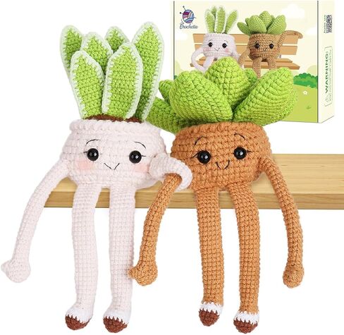 Crochet Kit for Beginners - Crochet Starter Kit with Step-by-Step Video Tutorials, Learn to Crochet Kits for Adults and Kids, DIY Knitting Supplies, 4 Pack Plants Family(40%+ Yarn) in Kuwait