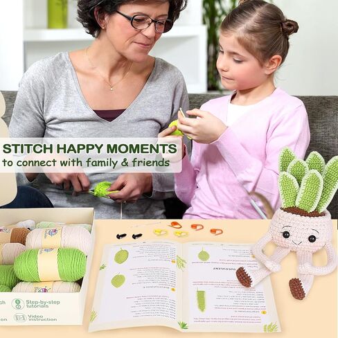 Crochet Kit for Beginners - Crochet Starter Kit with Step-by-Step Video Tutorials, Learn to Crochet Kits for Adults and Kids, DIY Knitting Supplies, 4 Pack Plants Family(40%+ Yarn) in Kuwait