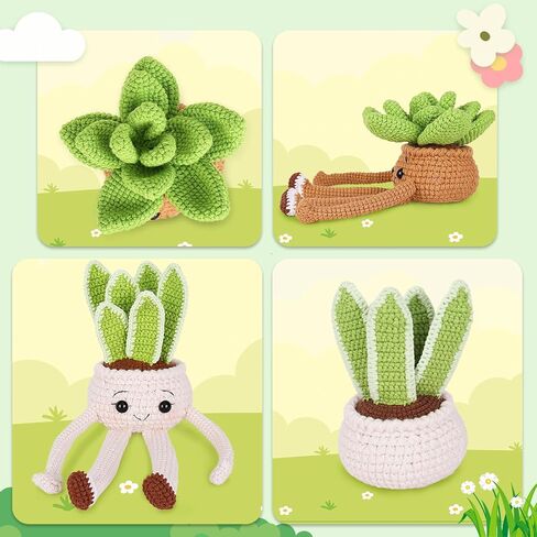 Crochet Kit for Beginners - Crochet Starter Kit with Step-by-Step Video Tutorials, Learn to Crochet Kits for Adults and Kids, DIY Knitting Supplies, 4 Pack Plants Family(40%+ Yarn) in Kuwait