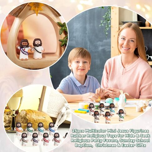 25 PCs شخصيات يسوع الصغيرة ، تماثيل يسوع Mini Mini Mini بالجملة ، الأطفال الصغير الصغير يسوع ، ألعاب مطاطية للاختباء والسعي للحصول على هدايا عيد الميلاد ، صيد بيض عيد الفصح ، اللوازم المدرسية الأحد ، الأطفال والبالغين in Kuwait