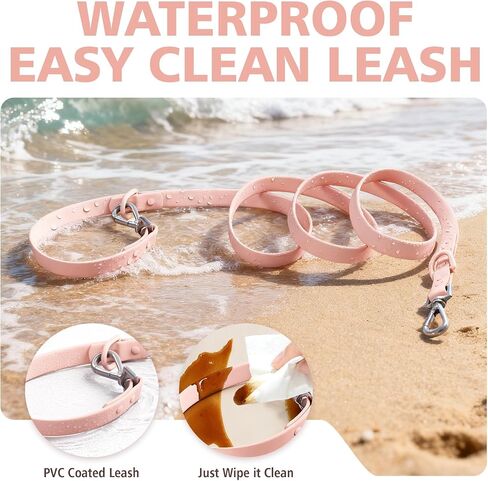 6FT Waterproof Dog Leash, Soft PVC Coated Nylon Webbing Easy to Clean for Beach Day, Adjustable No Tangle Double Hooks Leash for Large Medium Small Dogs in Saudi Arabia