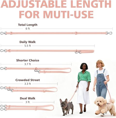 6FT Waterproof Dog Leash, Soft PVC Coated Nylon Webbing Easy to Clean for Beach Day, Adjustable No Tangle Double Hooks Leash for Large Medium Small Dogs in Saudi Arabia