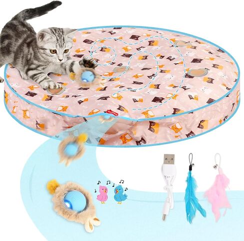 ألعاب تفاعلية للقطط، لعبة سجادة صيد أوتوماتيكية للقطط، كرة تختبئ وتتحرك بسرعة تعمل بالحركة، لتمرين الإثراء الداخلي، تصدر أصوات الحيوانات، سجادة 28 بوصة، 3 ذيول in Kuwait