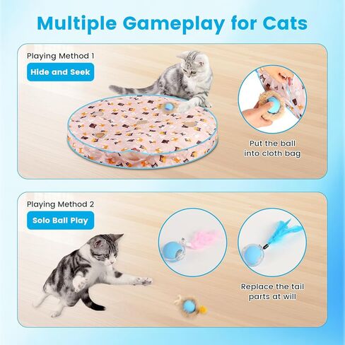 ألعاب تفاعلية للقطط، لعبة سجادة صيد أوتوماتيكية للقطط، كرة تختبئ وتتحرك بسرعة تعمل بالحركة، لتمرين الإثراء الداخلي، تصدر أصوات الحيوانات، سجادة 28 بوصة، 3 ذيول in Kuwait