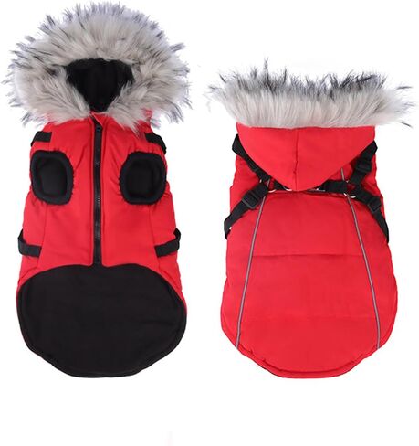 Pet Dog Hoodie,Dog Coat with Harness Built in,Waterproof Doggie Jacket with Fleece Lining,Small Puppy Clothes Reflective for Cold Weather-Army Green-M in Saudi Arabia