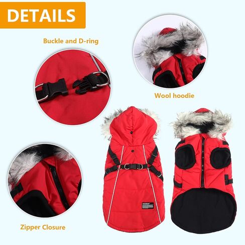 Pet Dog Hoodie,Dog Coat with Harness Built in,Waterproof Doggie Jacket with Fleece Lining,Small Puppy Clothes Reflective for Cold Weather-Army Green-M in Saudi Arabia